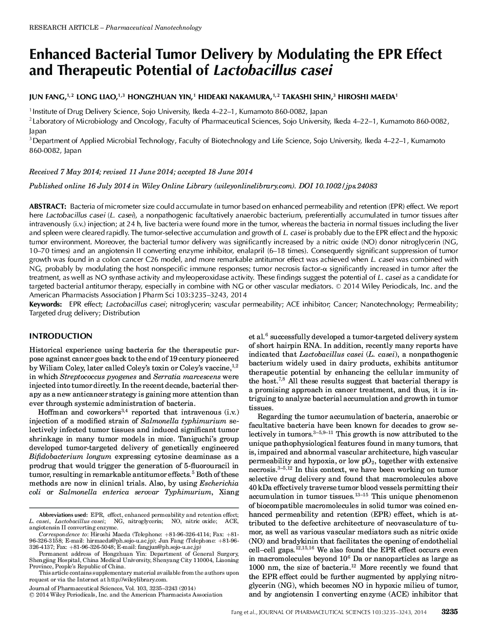 Enhanced Bacterial Tumor Delivery by Modulating the EPR Effect and Therapeutic Potential of Lactobacillus casei