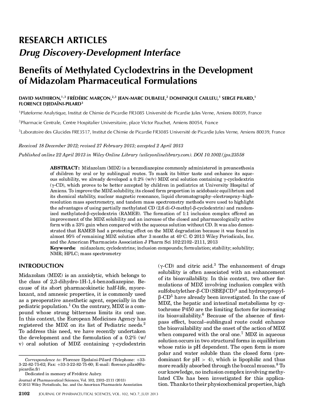 Benefits of Methylated Cyclodextrins in the Development of Midazolam Pharmaceutical Formulations