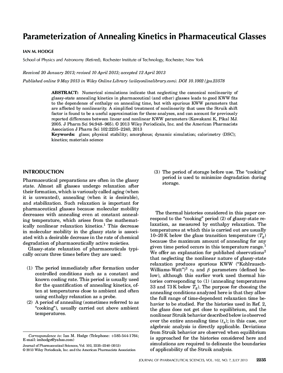 Parameterization of Annealing Kinetics in Pharmaceutical Glasses
