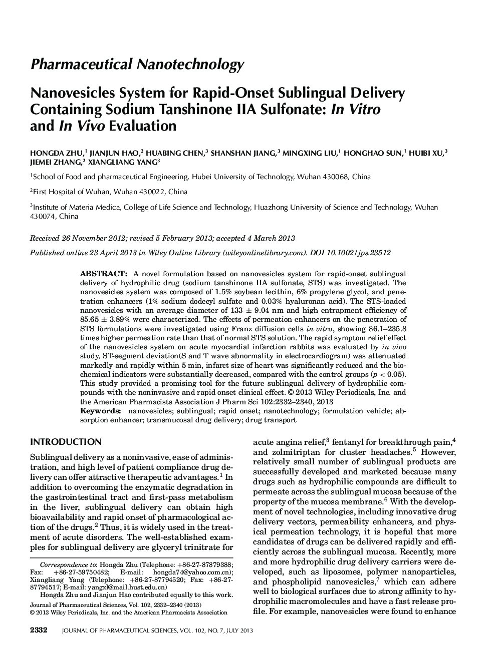 Nanovesicles System for Rapid-Onset Sublingual Delivery Containing Sodium Tanshinone IIA Sulfonate: In vitro and In Vivo Evaluation