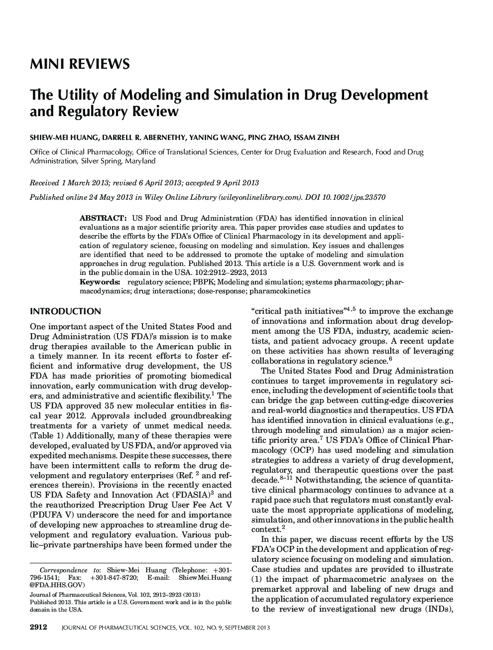 The Utility of Modeling and Simulation in Drug Development and Regulatory Review