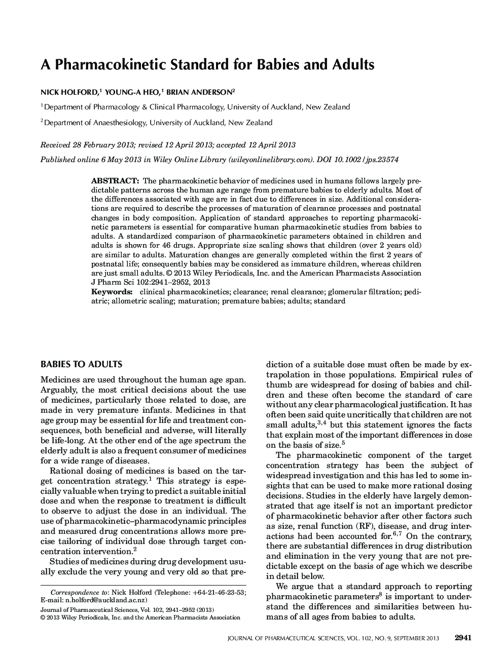 A Pharmacokinetic Standard for Babies and Adults