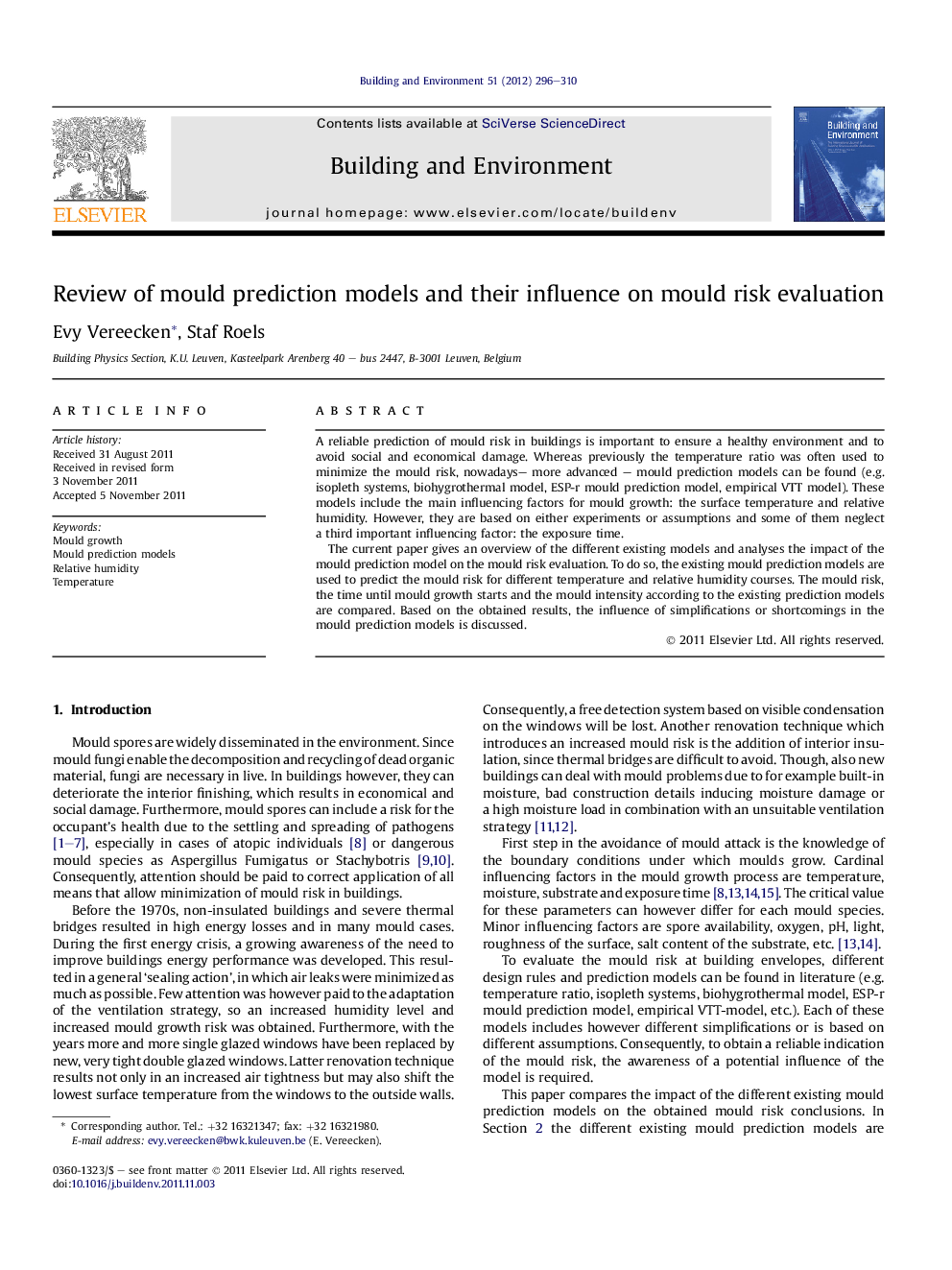 Review of mould prediction models and their influence on mould risk evaluation