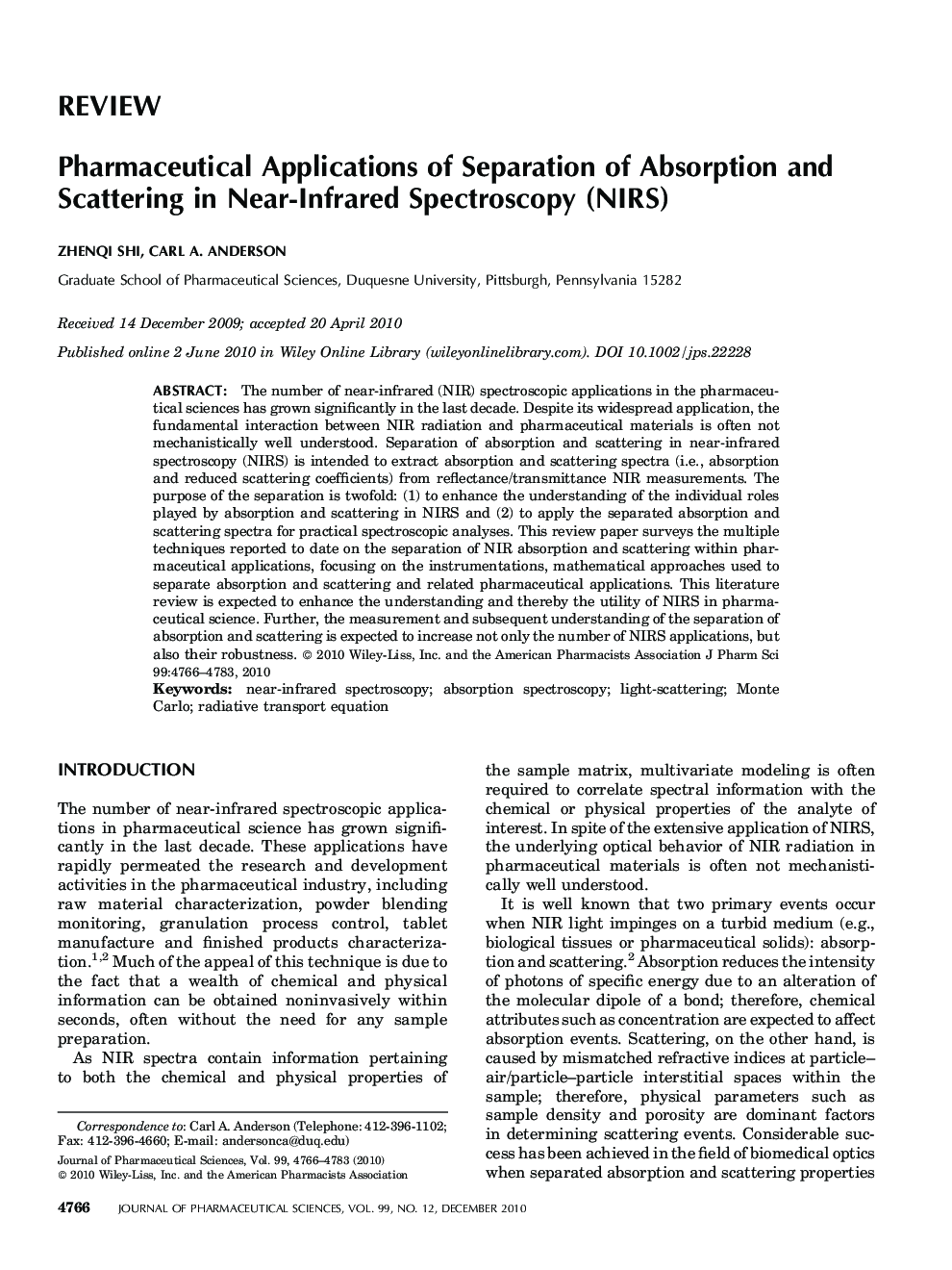 Pharmaceutical Applications of Separation of Absorption and Scattering in Near-Infrared Spectroscopy (NIRS)