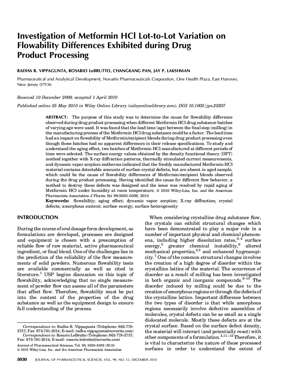 Investigation of Metformin HCl Lot-to-Lot Variation on Flowability Differences Exhibited during Drug Product Processing