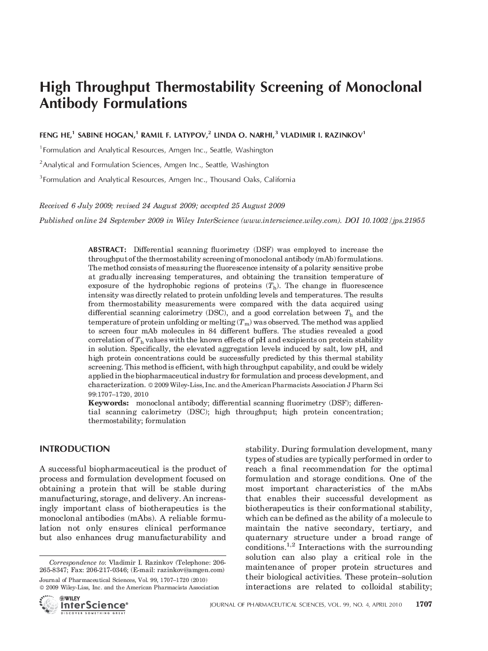 High throughput thermostability screening of monoclonal antibody formulations