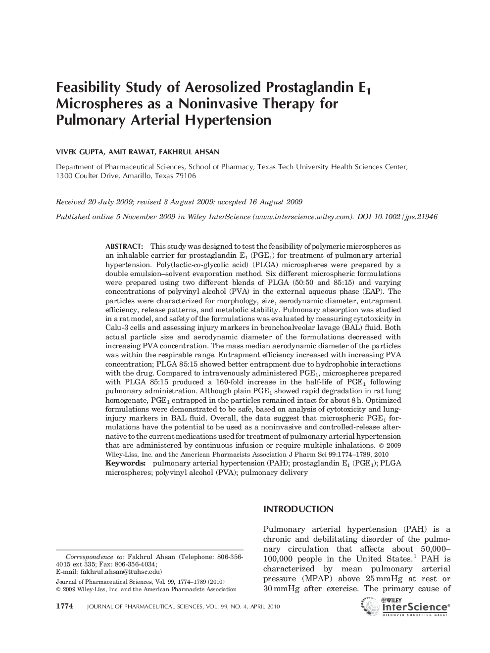 Feasibility study of aerosolized prostaglandin E1 microspheres as a noninvasive therapy for pulmonary arterial hypertension