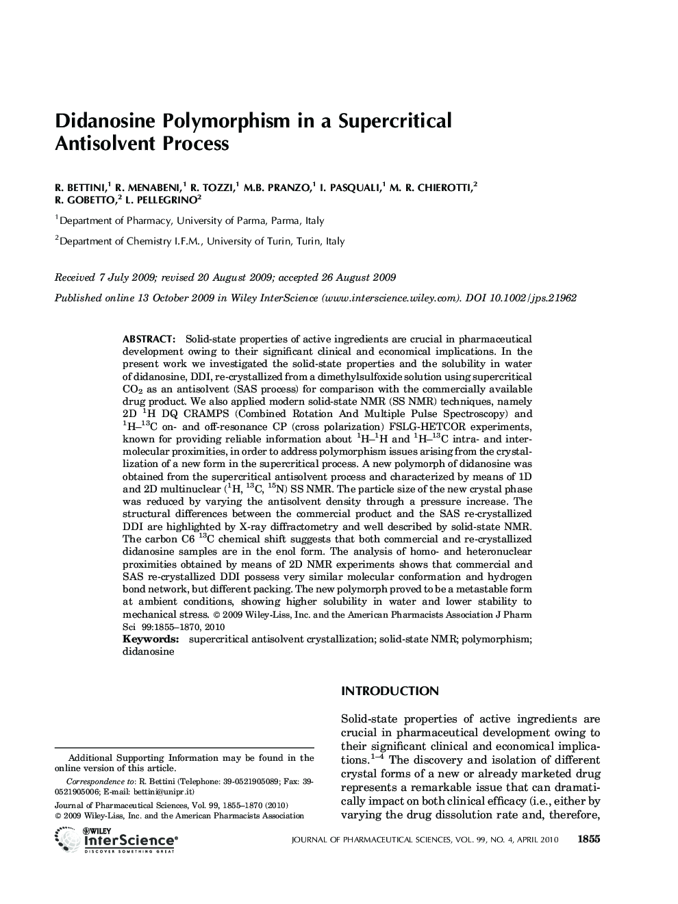 Didanosine Polymorphism in a Supercritical Antisolvent Process