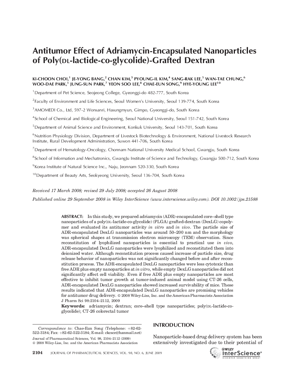 Antitumor effect of adriamycin-encapsulated nanoparticles of poly(DL-lactide-co-glycolide)-grafted dextran