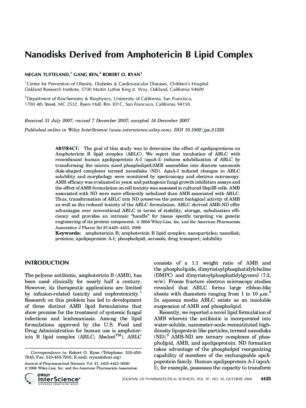 Nanodisks Derived from Amphotericin B Lipid Complex