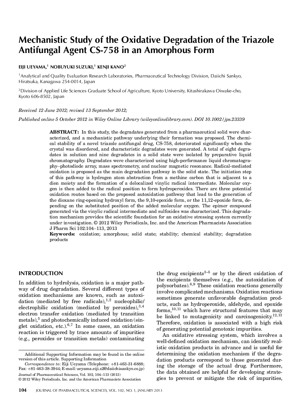 Mechanistic Study of the Oxidative Degradation of the Triazole Antifungal Agent CS-758 in an Amorphous Form