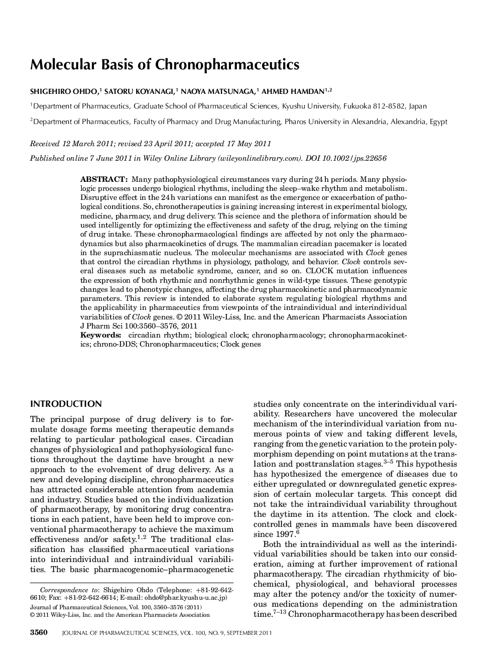 Molecular Basis of Chronopharmaceutics