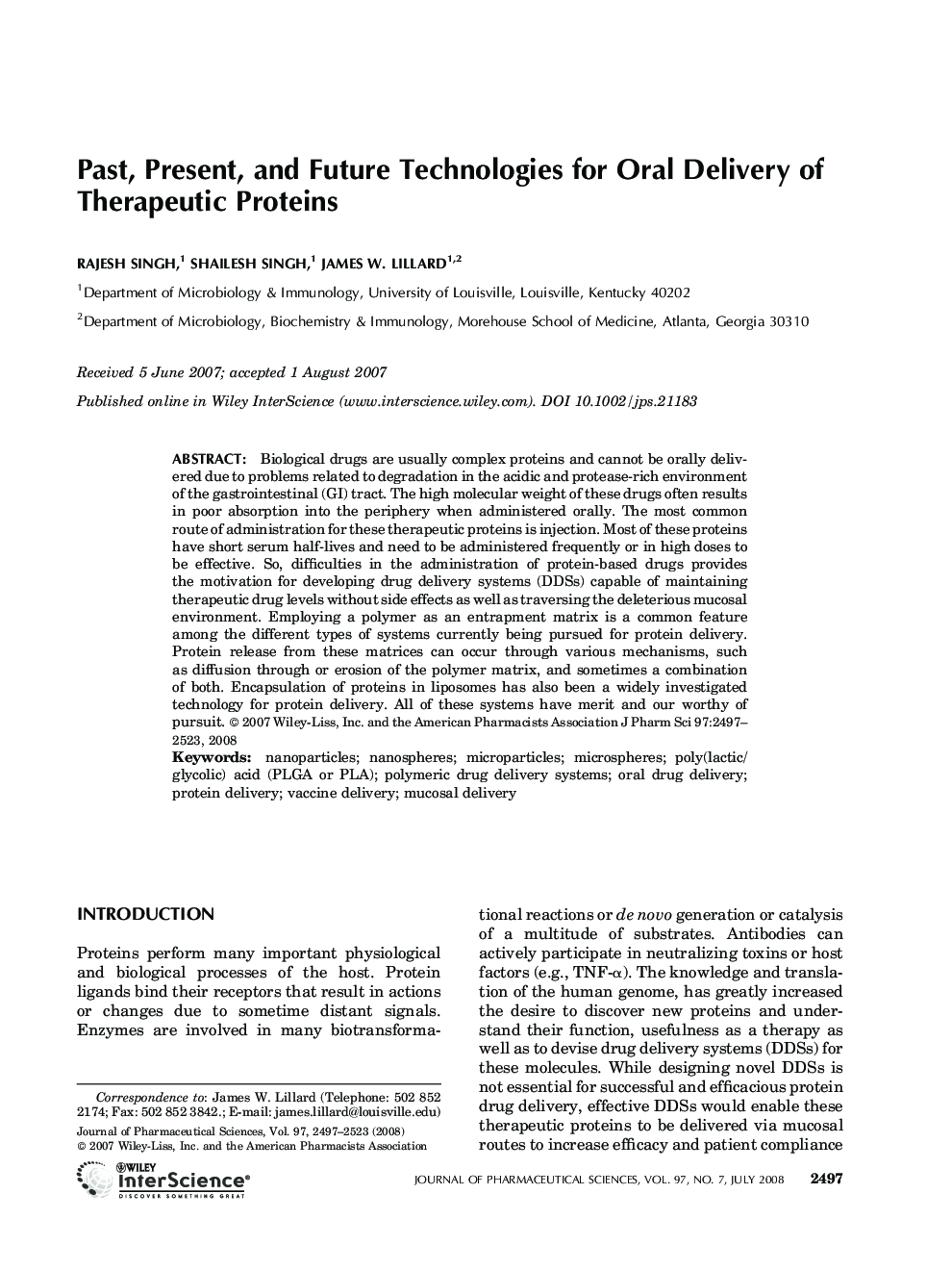Past, Present, and Future Technologies for Oral Delivery of Therapeutic Proteins