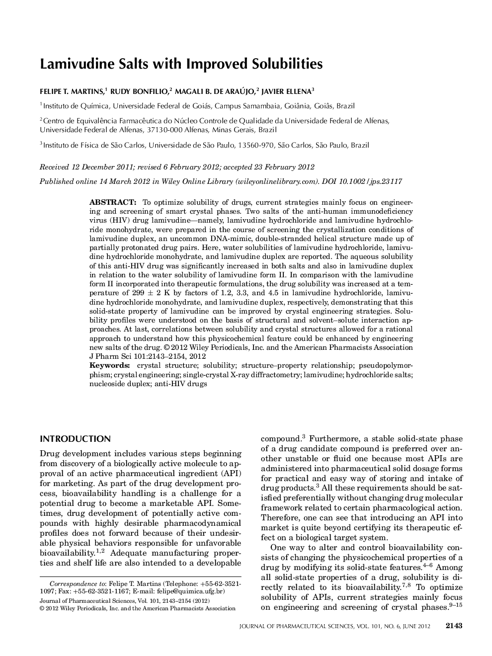 Lamivudine Salts with Improved Solubilities