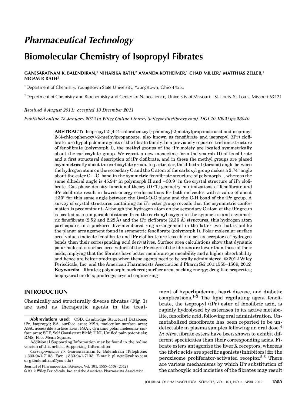 Biomolecular Chemistry of Isopropyl Fibrates