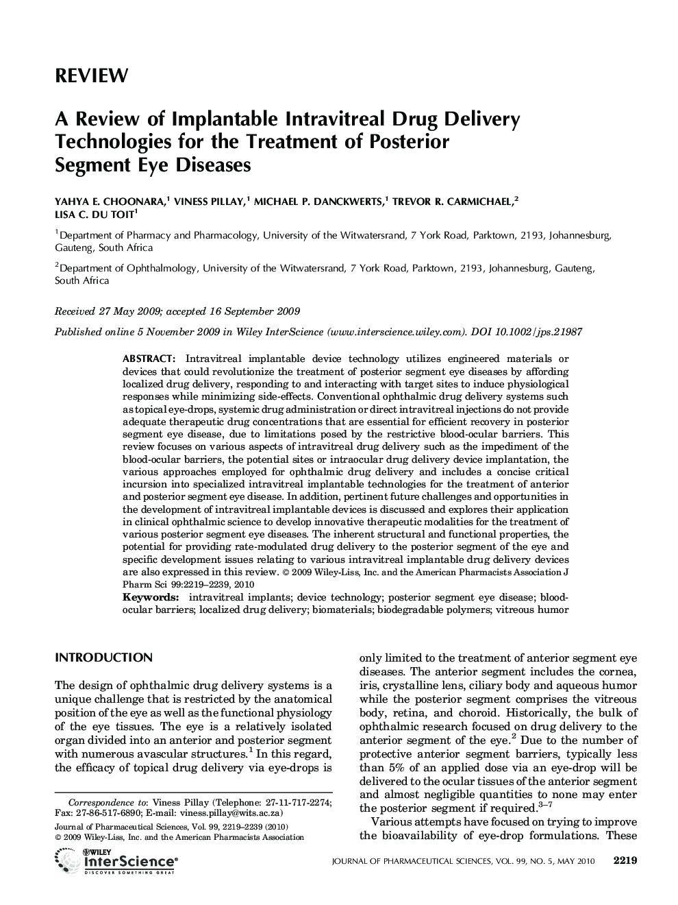 A review of implantable intravitreal drug delivery technologies for the treatment of posterior segment eye diseases