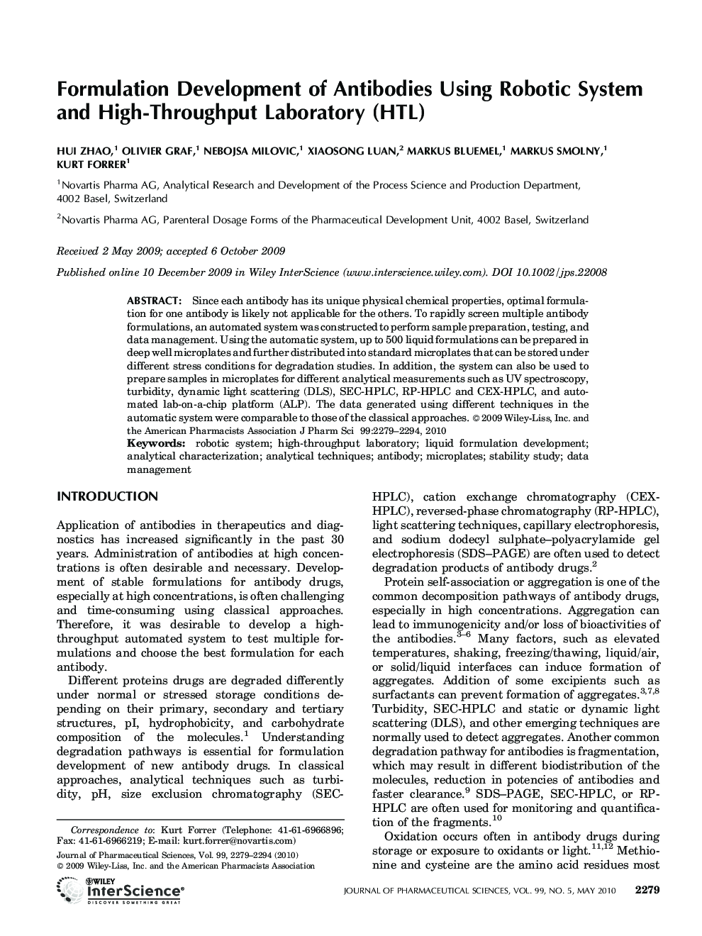 Formulation Development of Antibodies Using Robotic System and High-Throughput Laboratory (HTL)