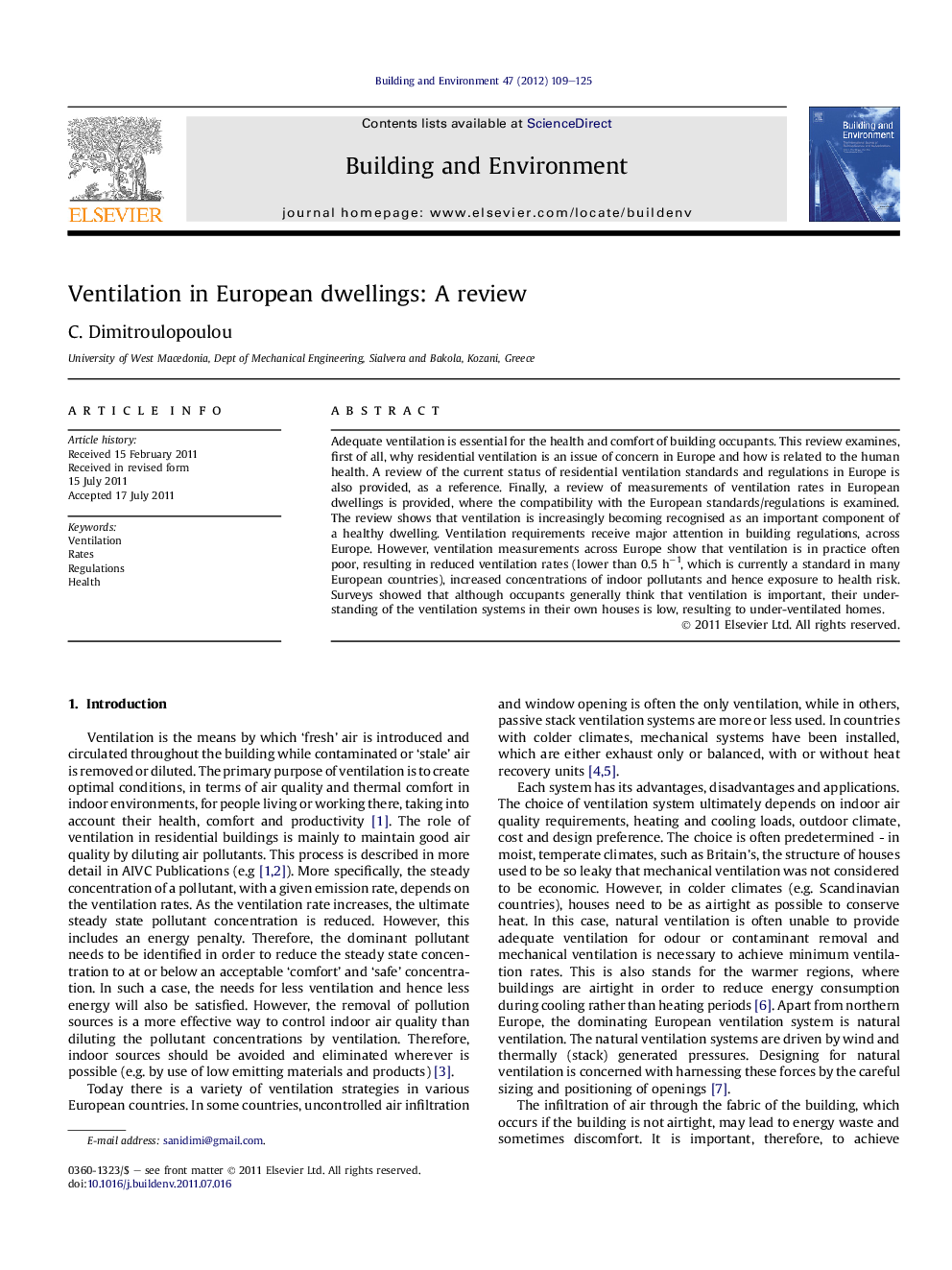 Ventilation in European dwellings: A review