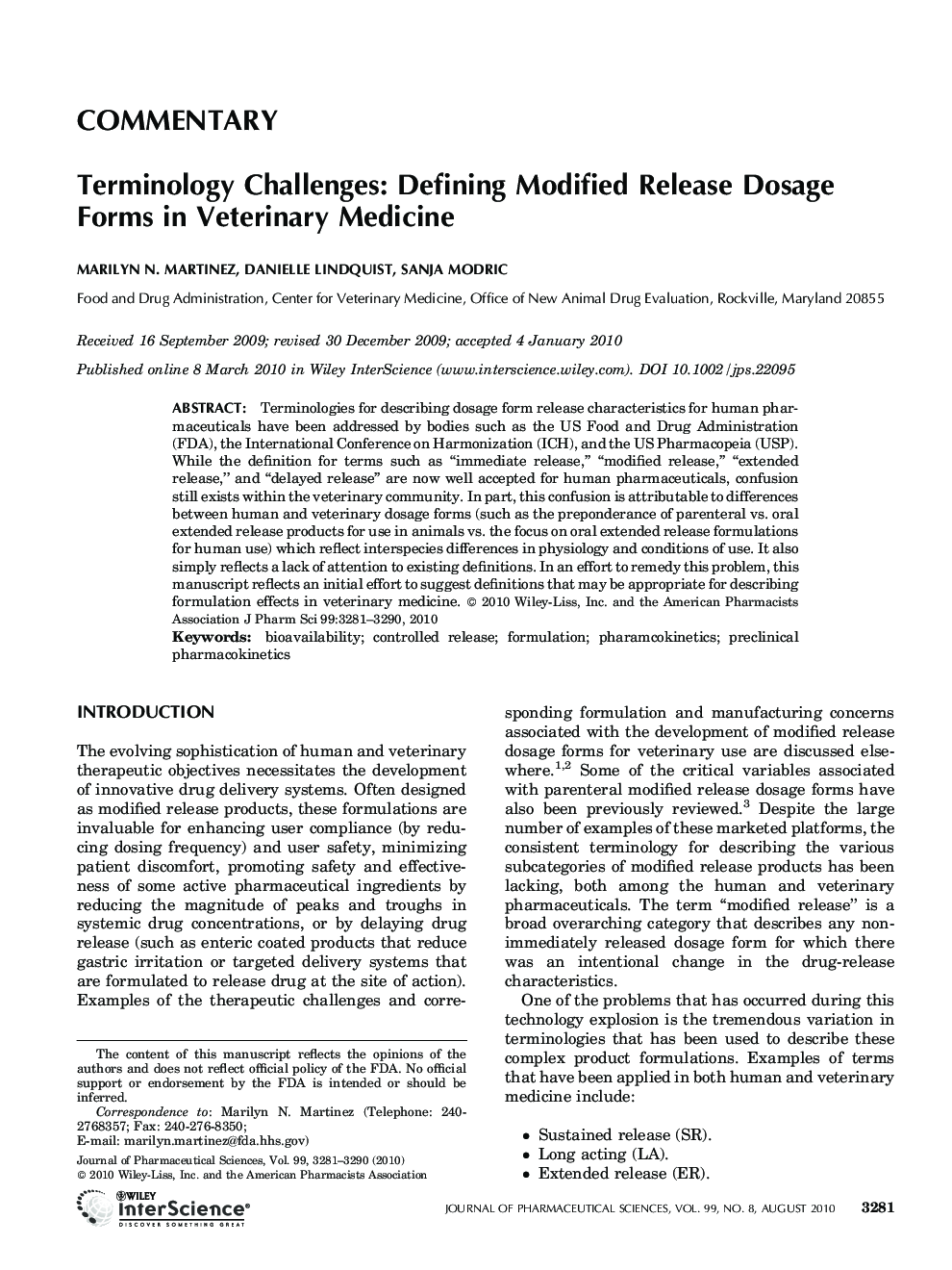 Terminology Challenges: Defining Modified Release Dosage Forms in Veterinary Medicine