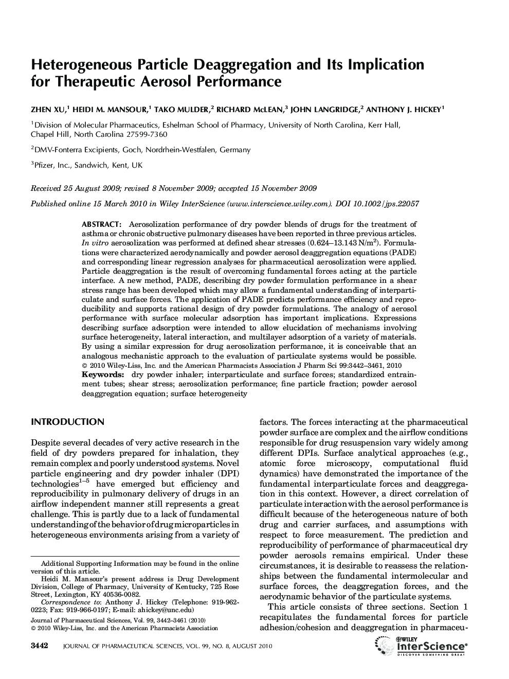 Heterogeneous Particle Deaggregation and Its Implication for Therapeutic Aerosol Performance