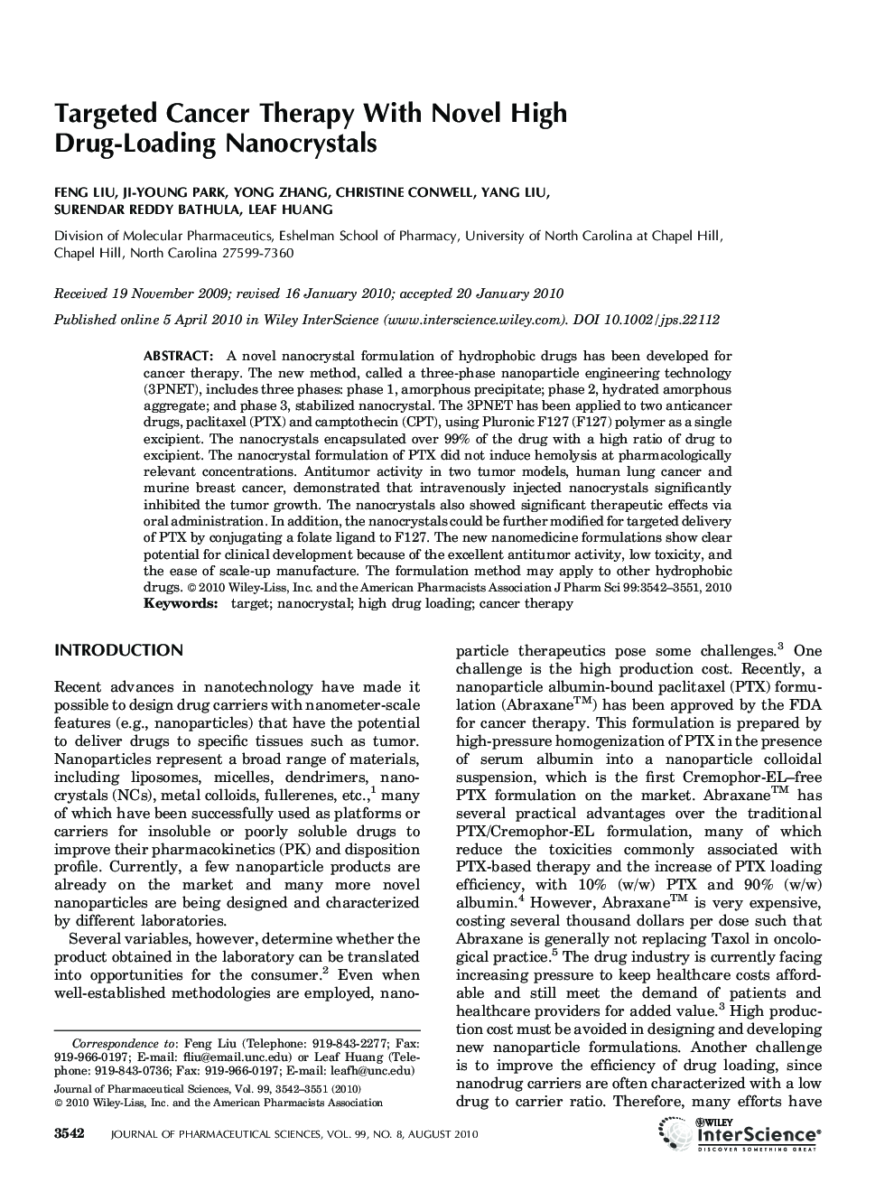 Targeted Cancer Therapy With Novel High Drug-Loading Nanocrystals