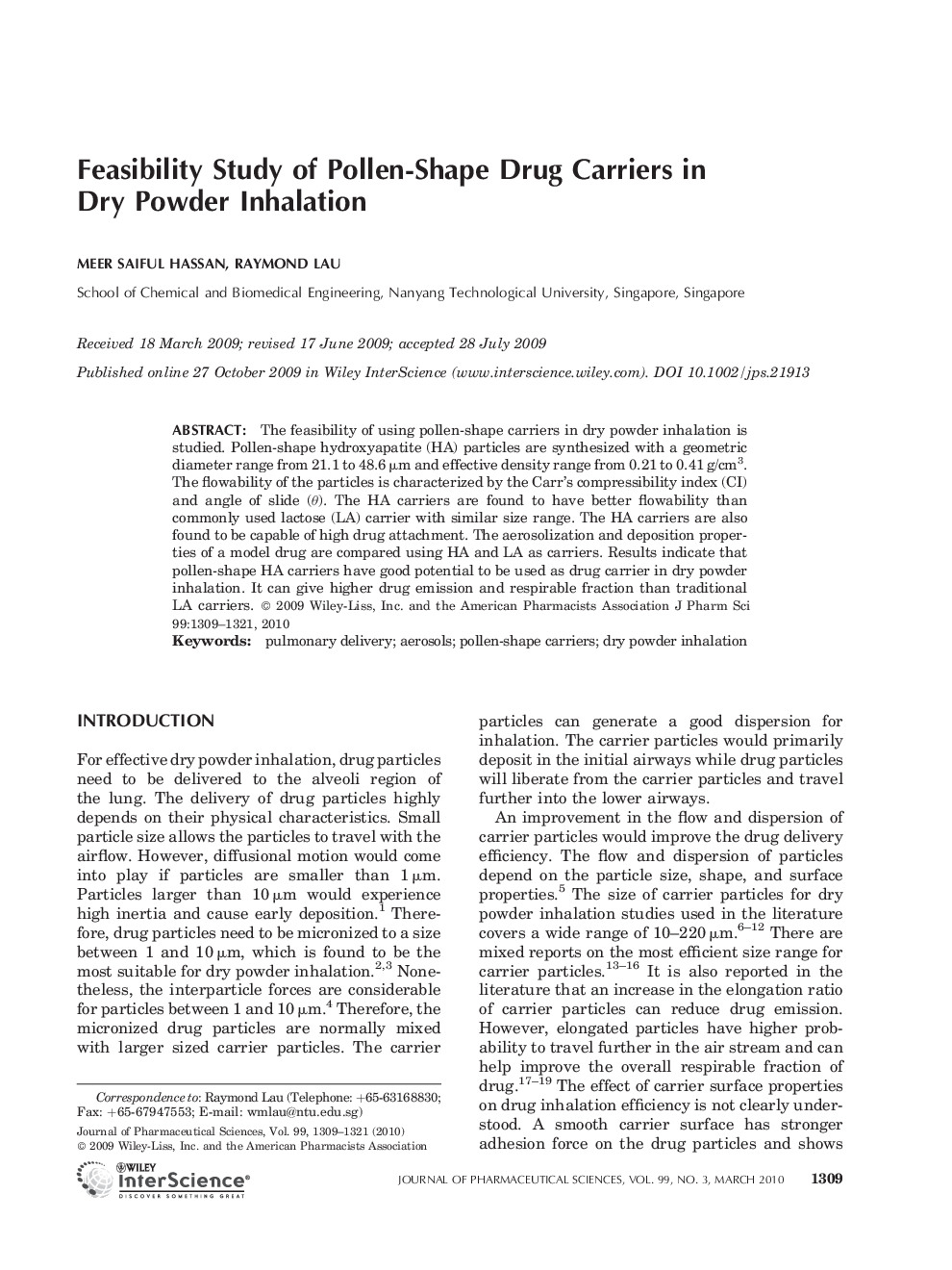 Feasibility Study of PollenâShape Drug Carriers in Dry Powder Inhalation