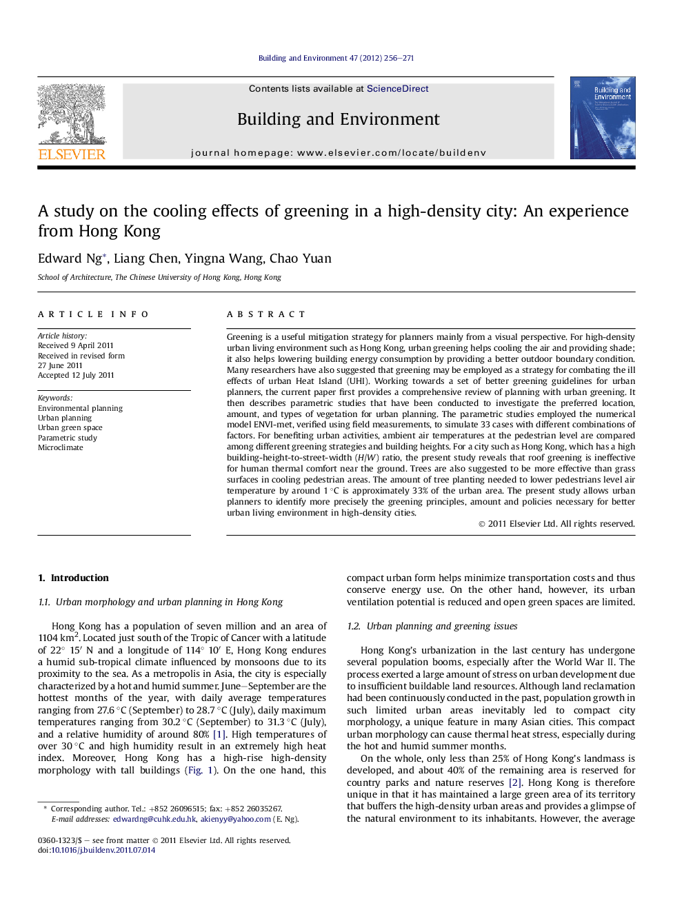 A study on the cooling effects of greening in a high-density city: An experience from Hong Kong