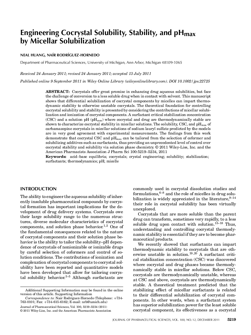 Engineering cocrystal solubility, stability, and pHmax by micellar solubilization