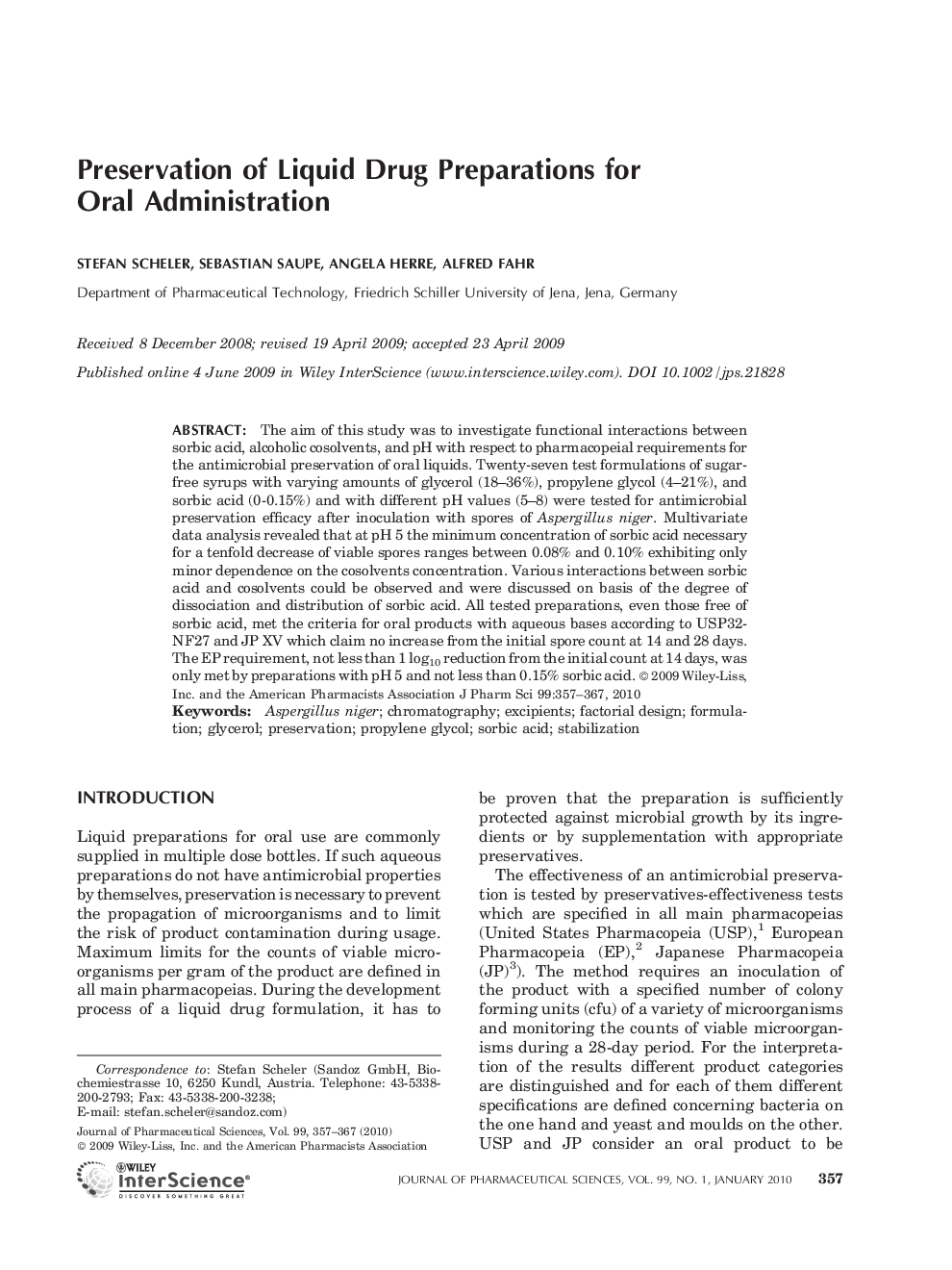 Preservation of liquid drug preparations for oral administration