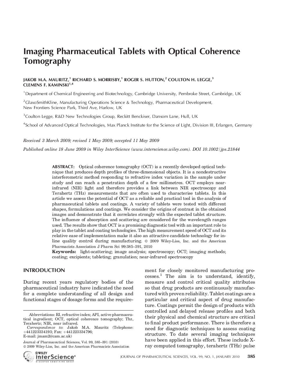 Imaging pharmaceutical tablets with optical coherence tomography