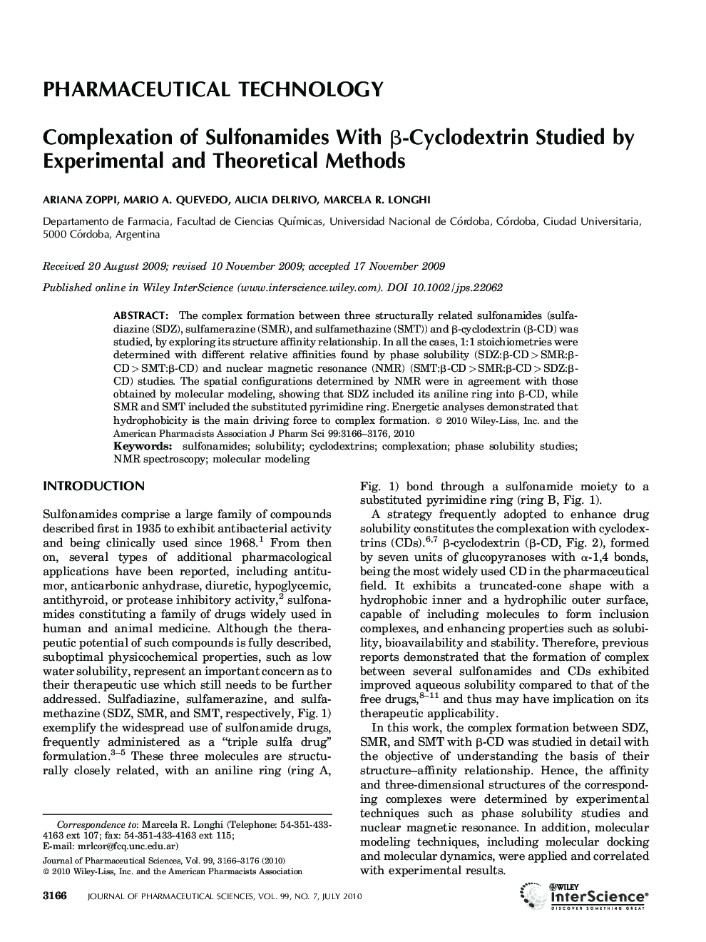 Complexation of Sulfonamides With Î²-Cyclodextrin Studied by Experimental and Theoretical Methods