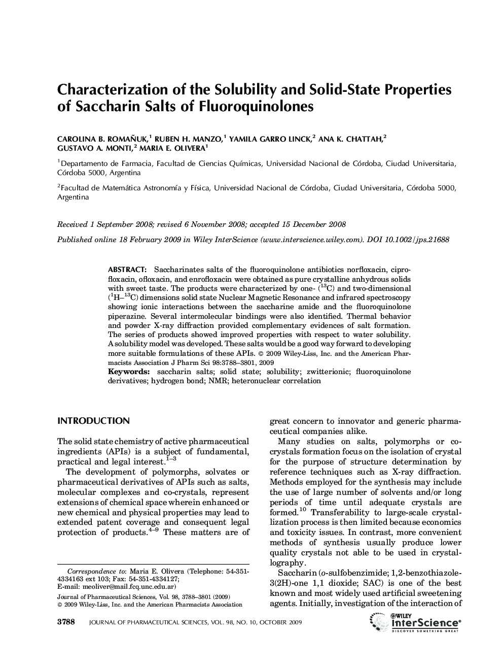 Characterization of the Solubility and Solid-State Properties of Saccharin Salts of Fluoroquinolones