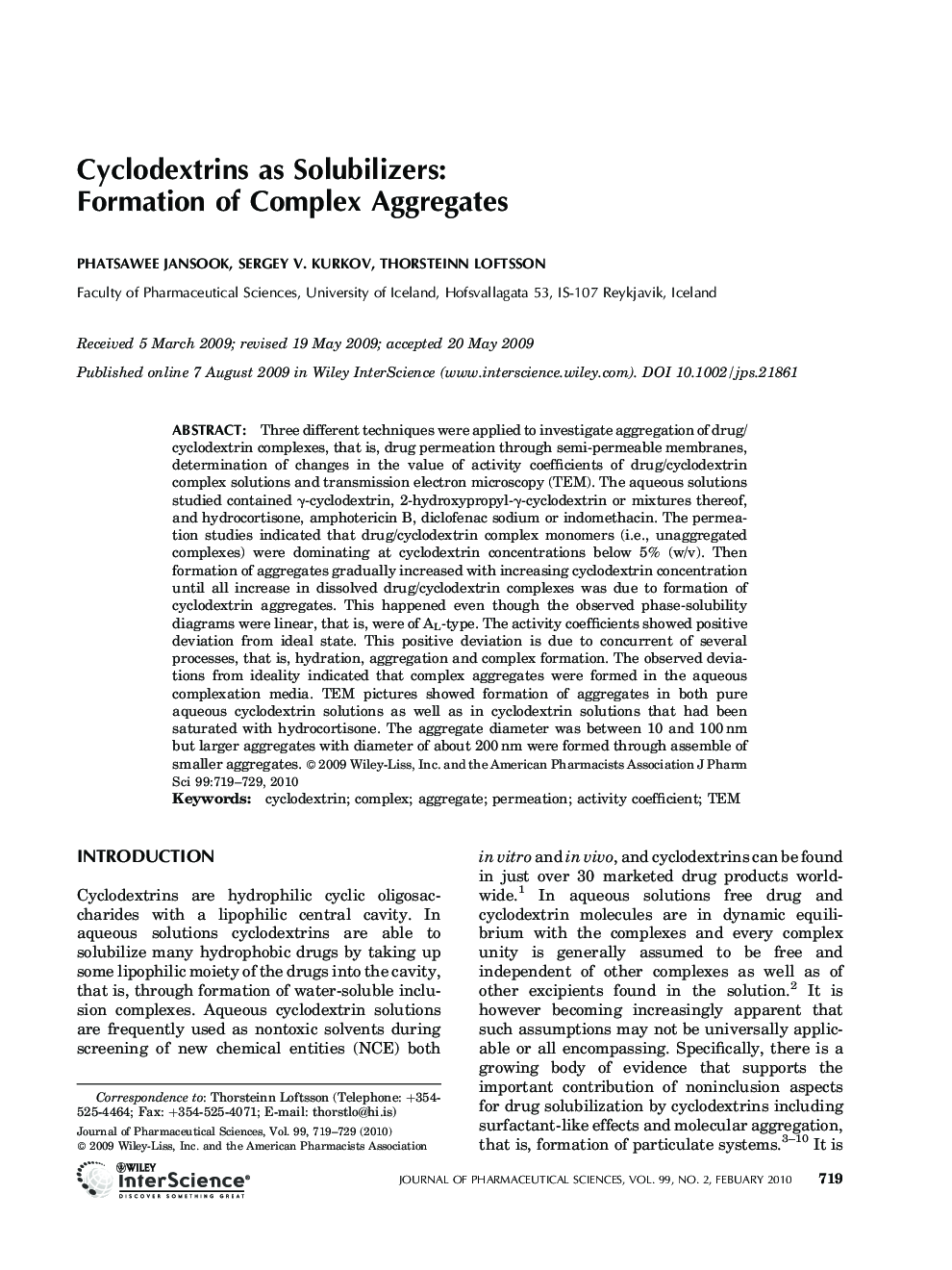 Cyclodextrins as solubilizers: Formation of complex aggregates