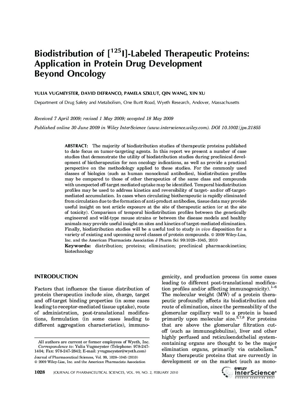 Biodistribution of [125I]-labeled therapeutic proteins: Application in protein drug development beyond oncology*