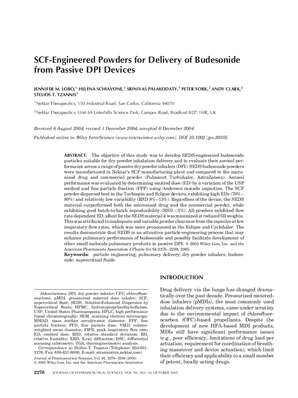 SCF-Engineered Powders for Delivery of Budesonide from Passive DPI Devices