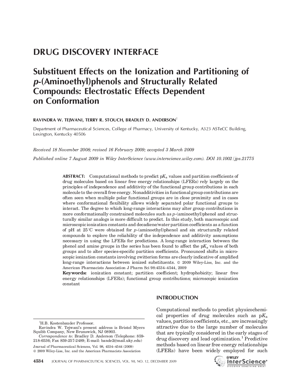 Substituent effects on the ionization and partitioning of p-(aminoethyl)phenols and structurally related compounds: Electrostatic effects dependent on conformation