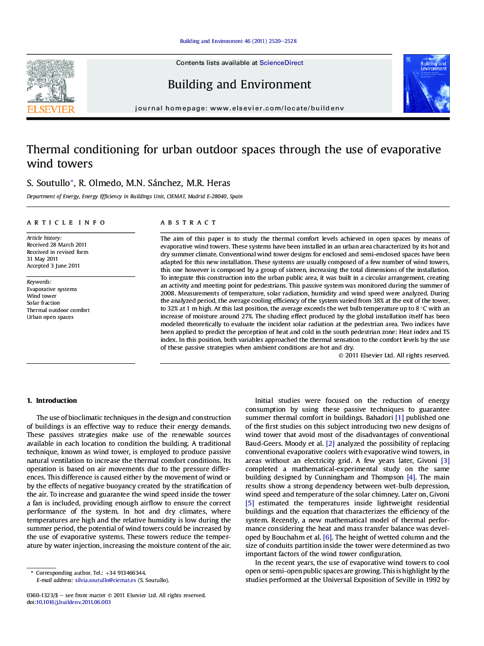 Thermal conditioning for urban outdoor spaces through the use of evaporative wind towers