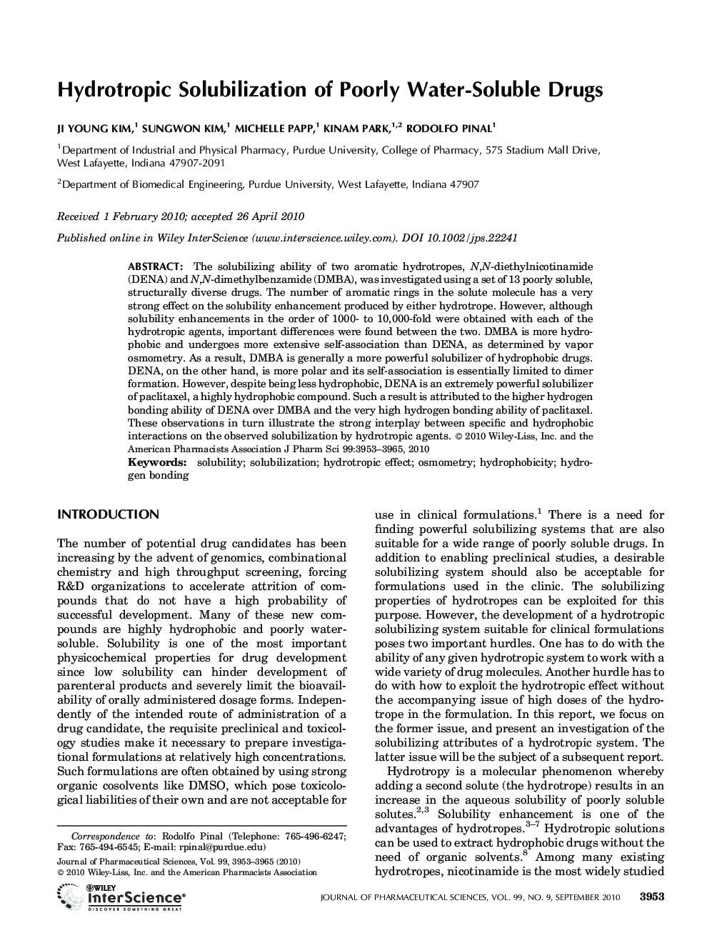 Hydrotropic Solubilization of Poorly Water-Soluble Drugs