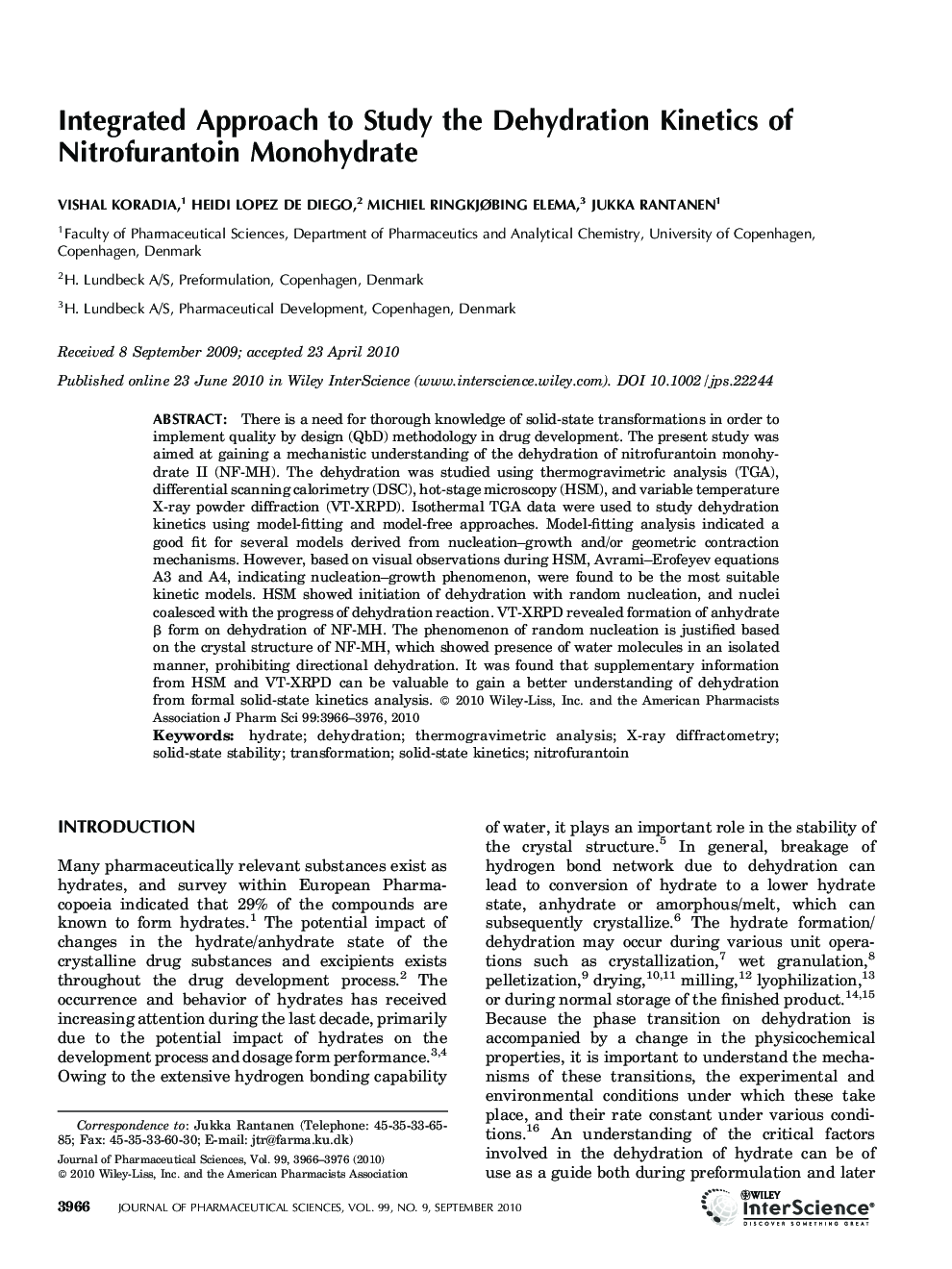 Integrated Approach to Study the Dehydration Kinetics of Nitrofurantoin Monohydrate