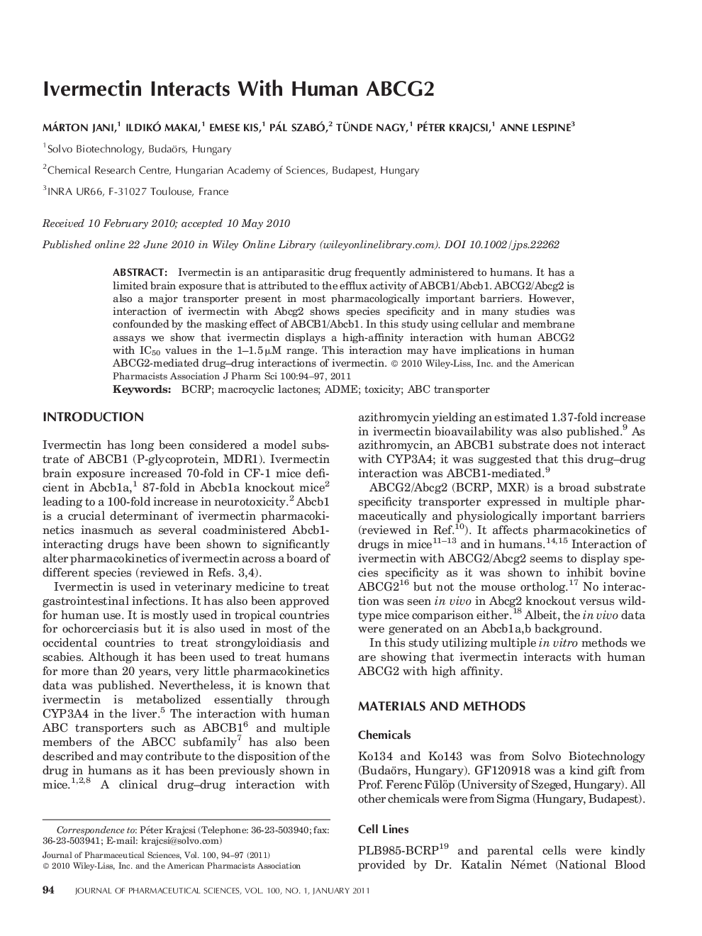 Ivermectin Interacts With Human ABCG2