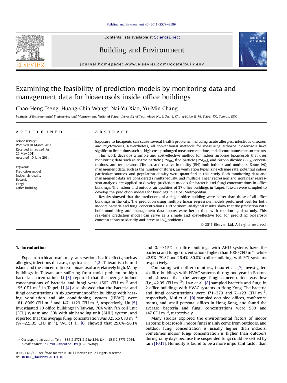 Examining the feasibility of prediction models by monitoring data and management data for bioaerosols inside office buildings