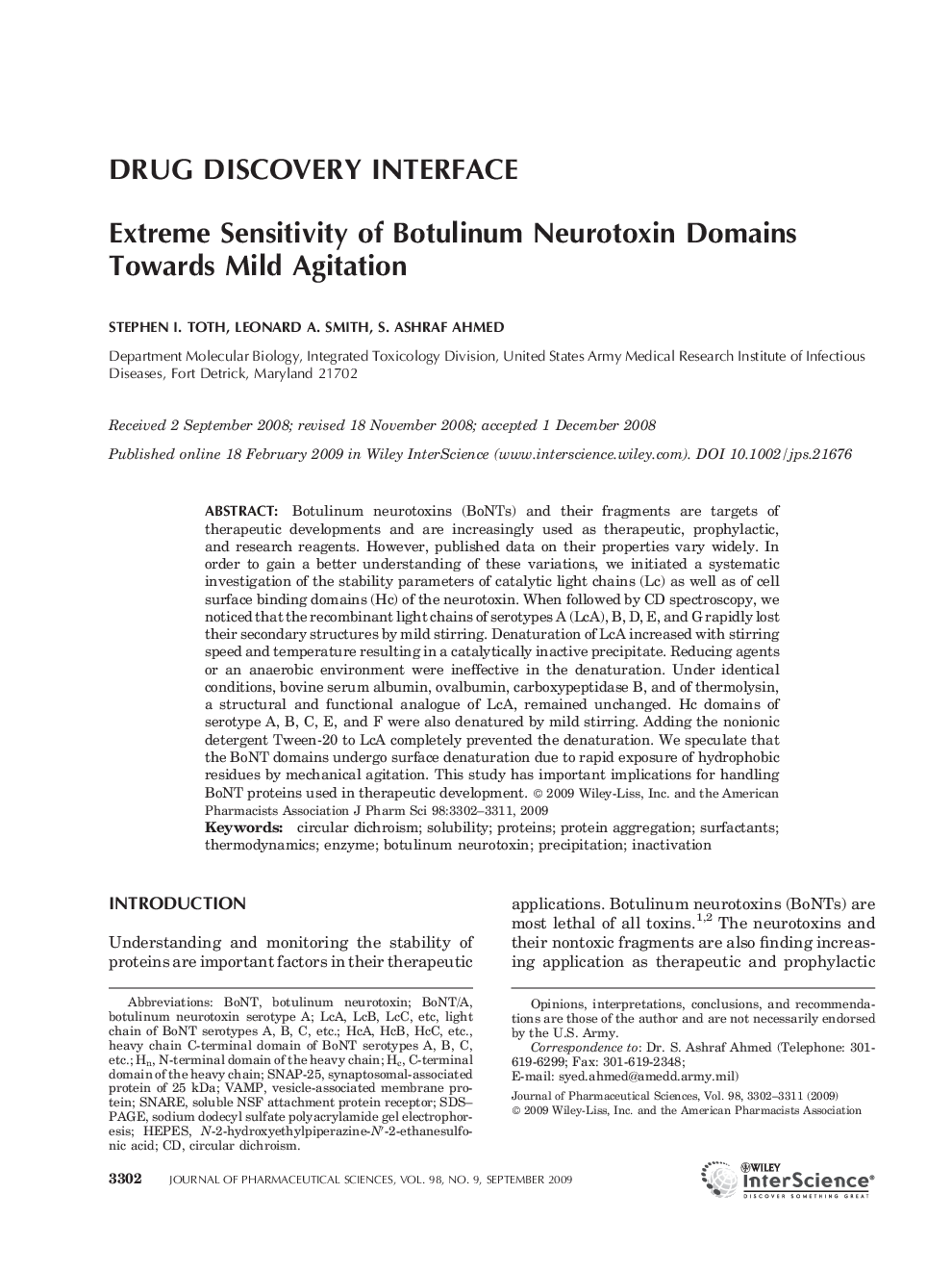 Extreme sensitivity of botulinum neurotoxin domains towards mild agitation