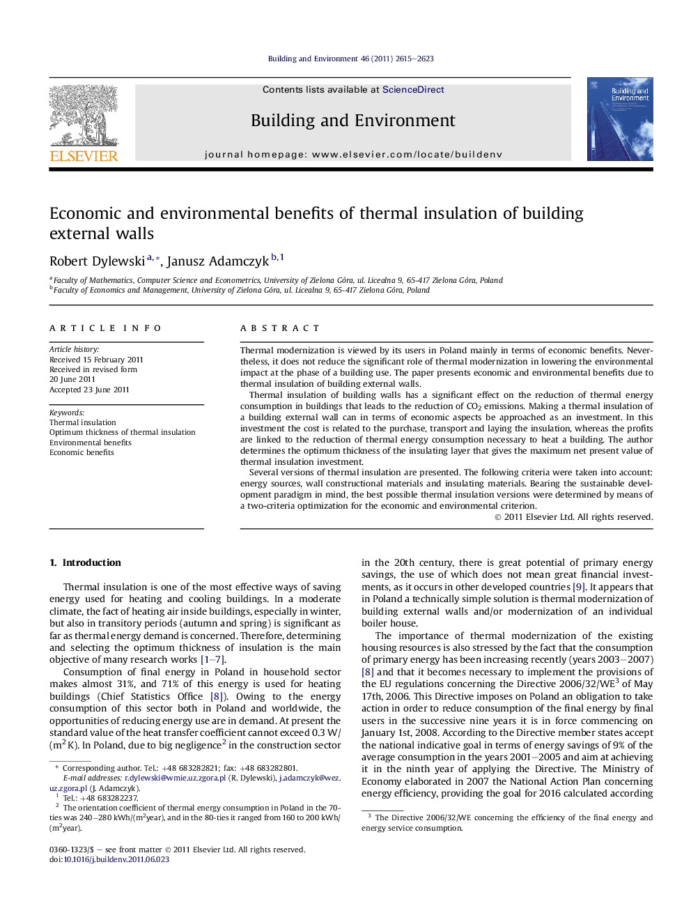 Economic and environmental benefits of thermal insulation of building external walls