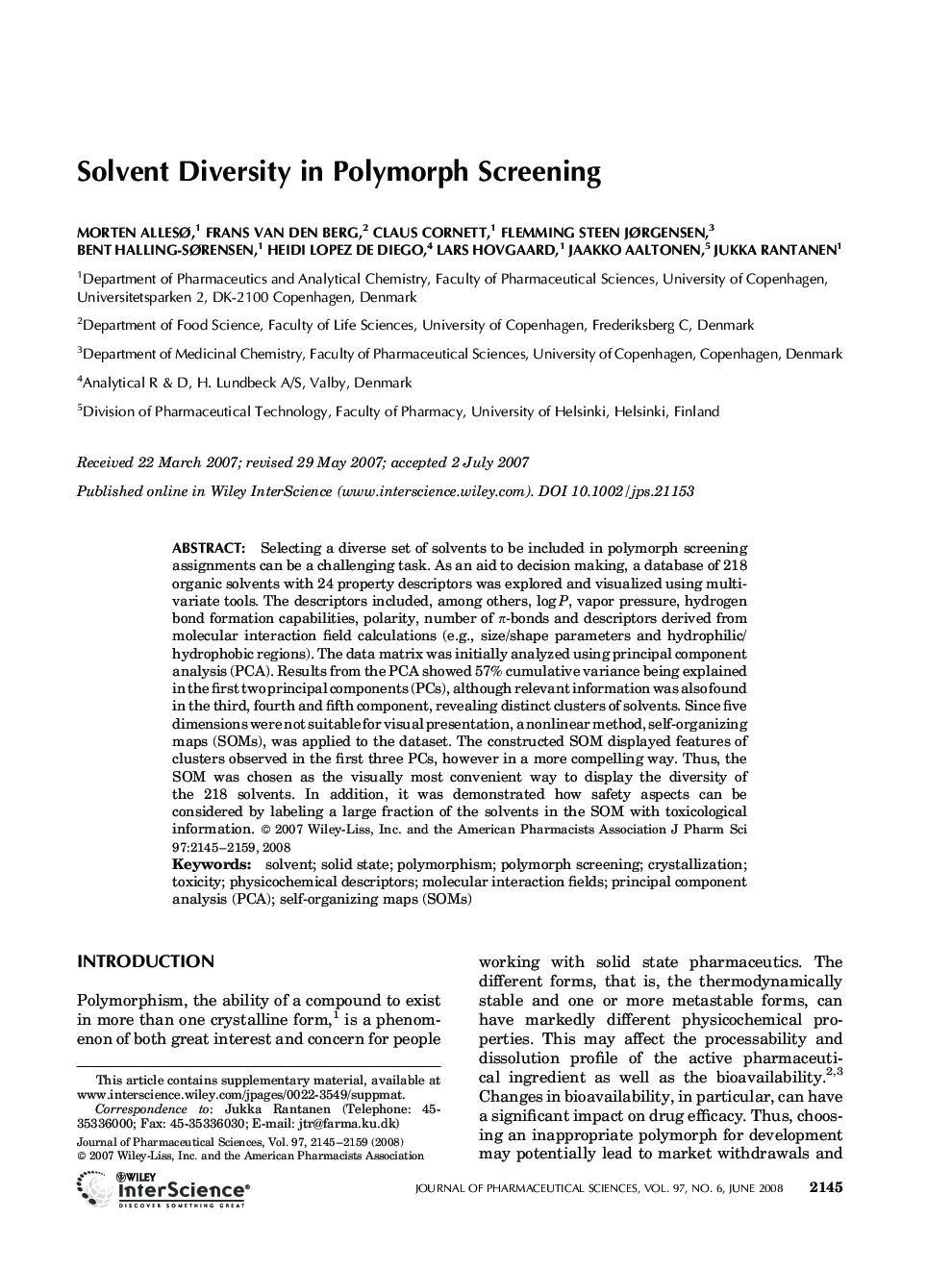 Solvent Diversity in Polymorph Screening