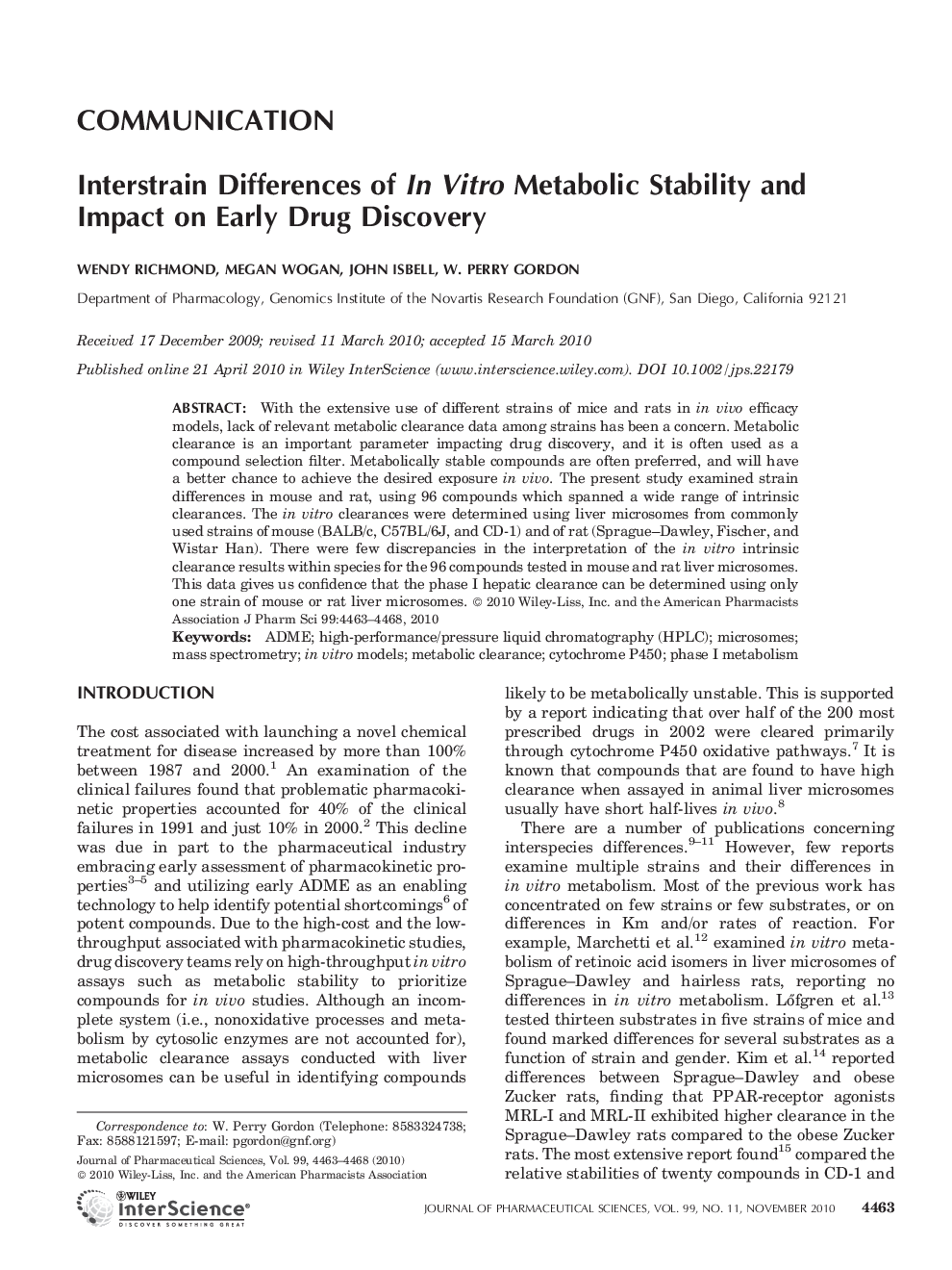 Interstrain Differences of In Vitro Metabolic Stability and Impact on Early Drug Discovery