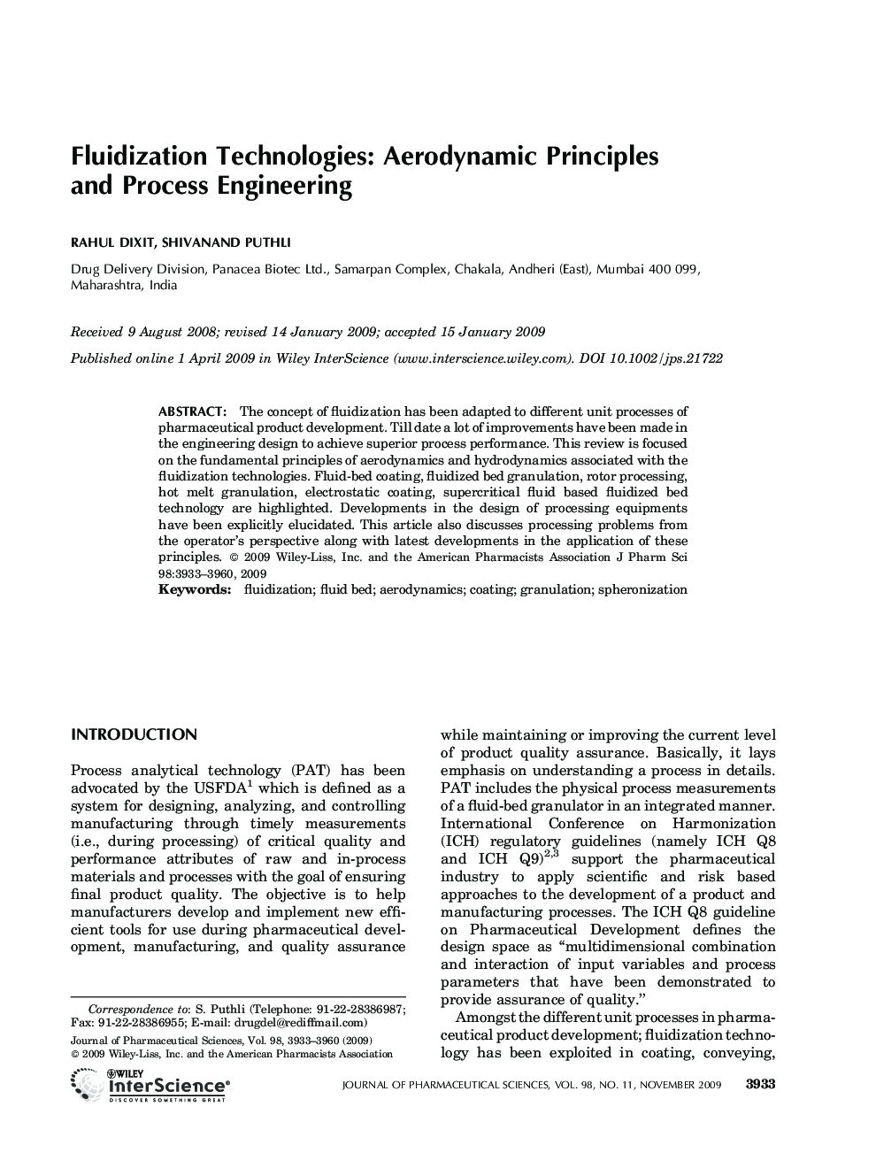 Fluidization technologies: Aerodynamic principles and process engineering