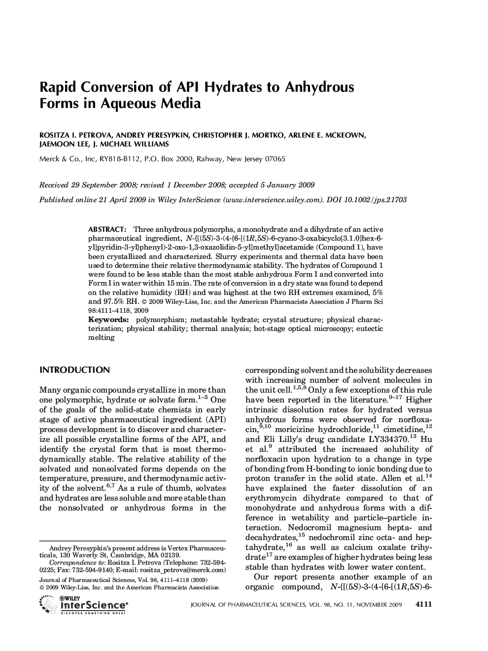 Rapid conversion of API hydrates to anhydrous forms in aqueous media