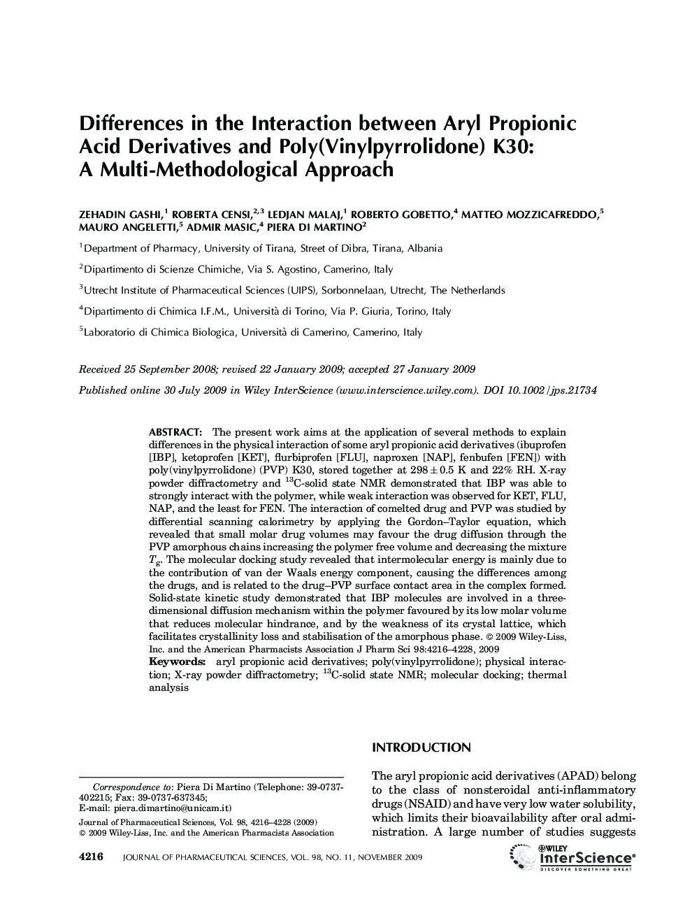 Differences in the interaction between aryl propionic acid derivatives and poly(vinylpyrrolidone) K30: A multi-methodological approach