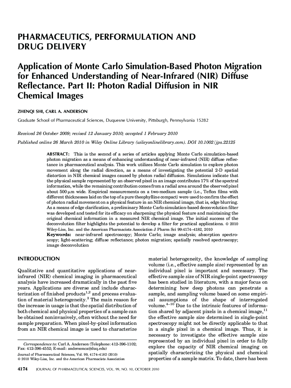 Application of Monte Carlo Simulation-Based Photon Migration for Enhanced Understanding of Near-Infrared (NIR) Diffuse Reflectance. Part II: Photon Radial Diffusion in NIR Chemical Images