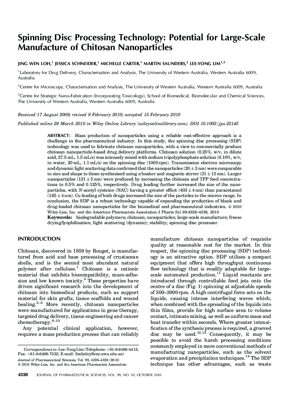 Spinning Disc Processing Technology: Potential for Large-Scale Manufacture of Chitosan Nanoparticles